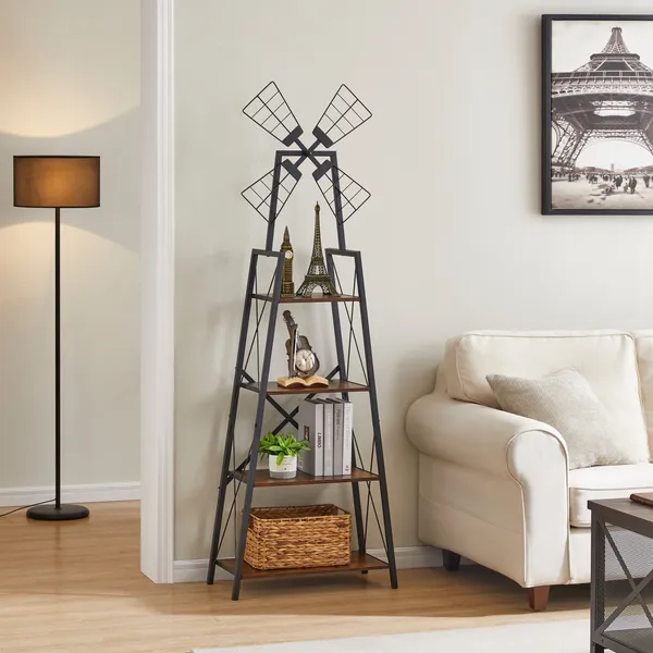 4-Tier Narrow Book Shelf, Bookcase For Home Office, Living Room, Bedroom, Kitchen, Rustic Brown And Black_voghion.com