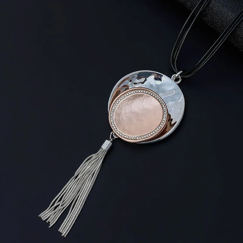 Collares colgantes con borlas redondas geométricas retro, collar con personalidad, cadena larga para mujer, joyería para el cuello_voghion.com