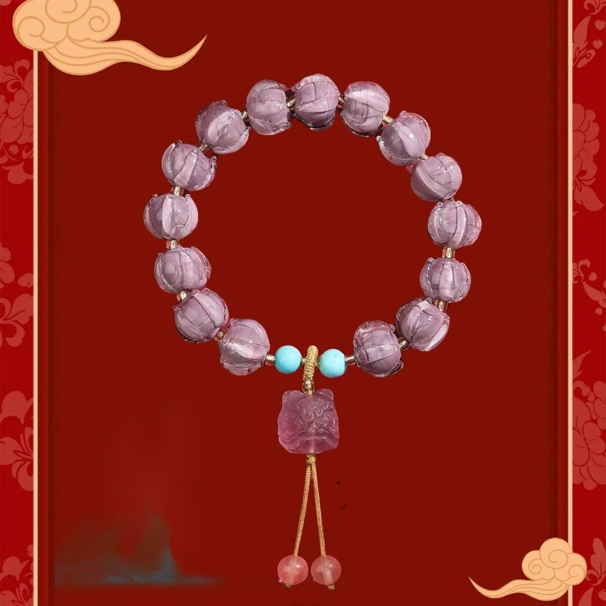 Neuer Tempel im gleichen Stil Dushan Lila Glas Lotus Hand Strang Eisklares Glas Lotus Hand Strang Erwachen Löwe Kulturspiel Hand Strang_voghion.com