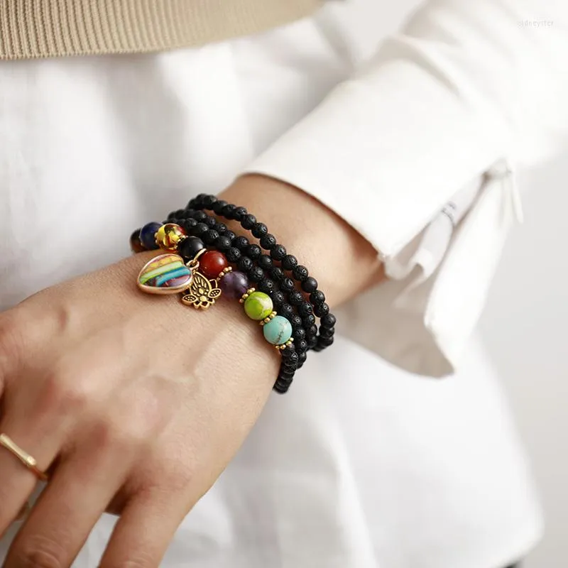 Collares colgantes con piedra de lava, equilibrio energético, chakras, corazón, dije, collar de cuentas para mujer, pulseras elásticas de yoga._voghion.com