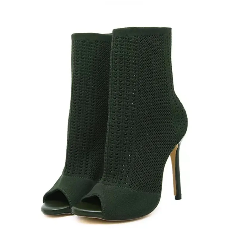 Stile Stivaletti Peep Toe Stretch Tessuto Donna Stivaletti Traspiranti Sexy Pole Dance Scarpe da Donna con Décolleté 2023_voghion.com