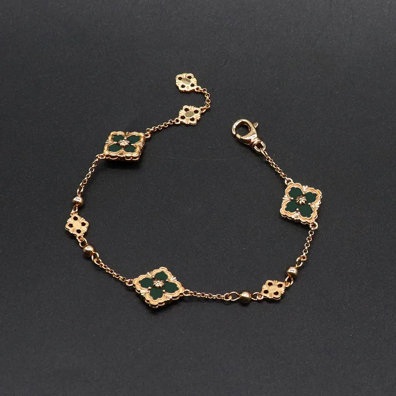 Clover Charm Bracelet Gold Vintage Ethnic Style Link Chain Bangle_voghion.com