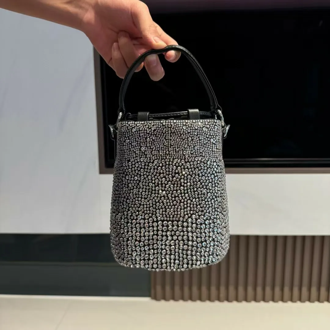 10a Quality Designer Rhinestone Bucket Shiny Calfskin Leather Top Handle Gold Hardware Drawstring Closure Shoulder Bags_voghion.com