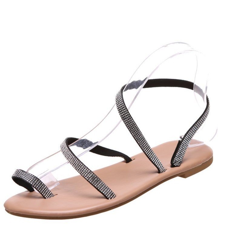 Lightweight toe fitting rhinestone flat for women, oversized outdoor beach sandals_voghion.com