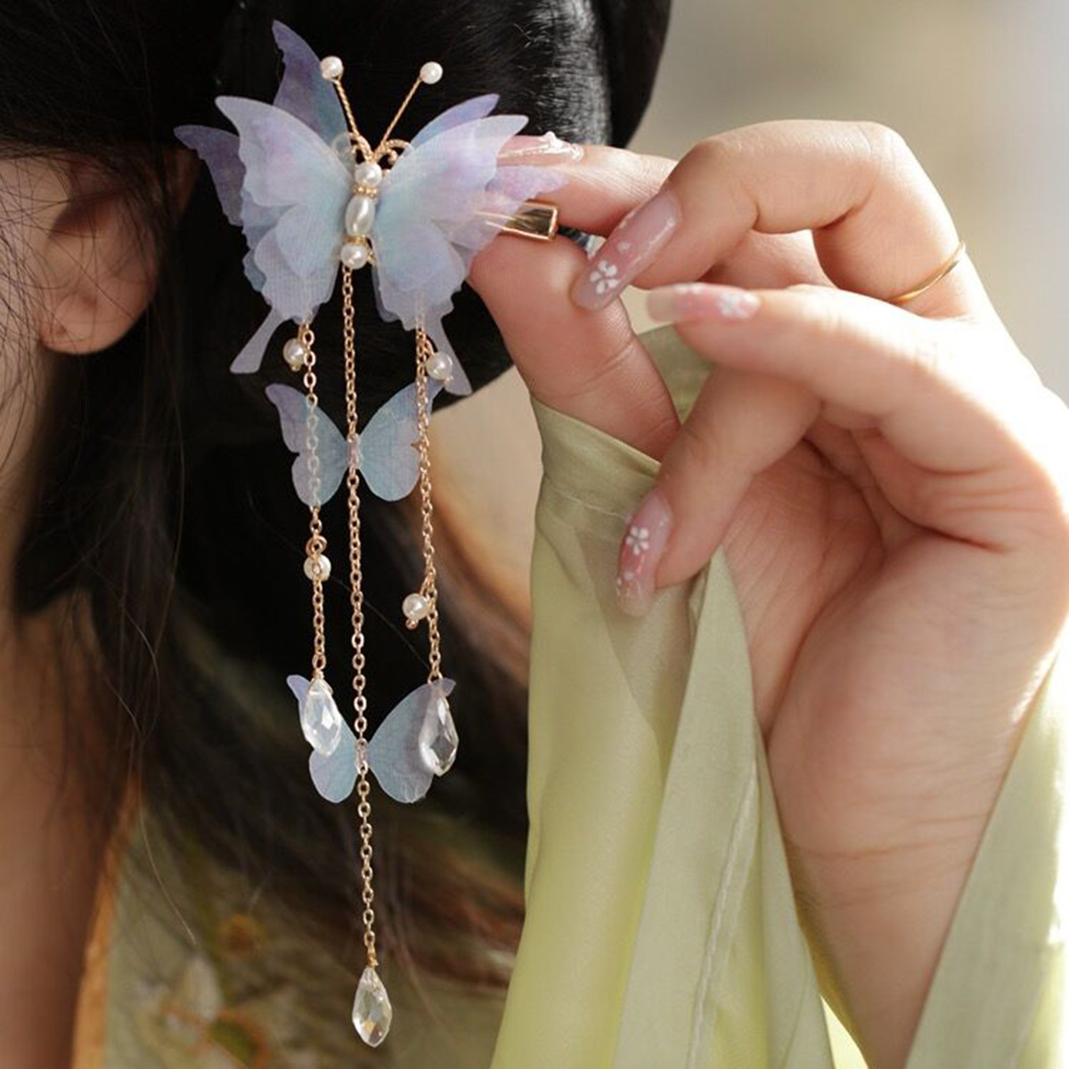 Paarse vlinder hoofdtooi uit de Song-dynastie gecombineerd met Hanfu-kwastjerand, geknipt met bosstijl Fairy Purple Butterfly Tang-stijl eenvoudige haarclip_voghion.com
