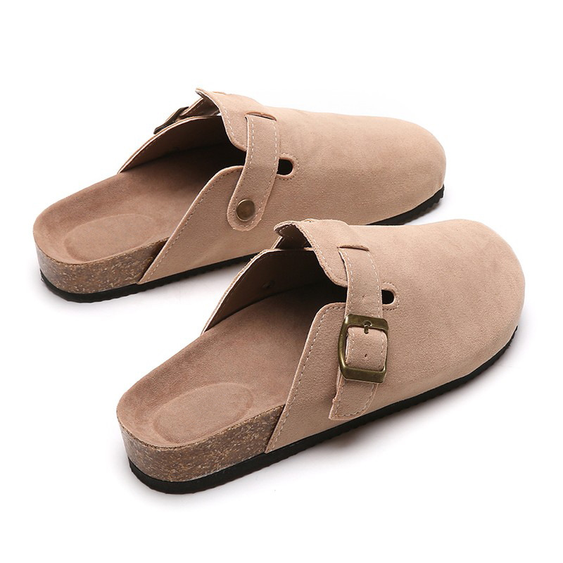 Baotou slippers female couple cork drag large size Roman shoes casual half drag lazy shoes tide
