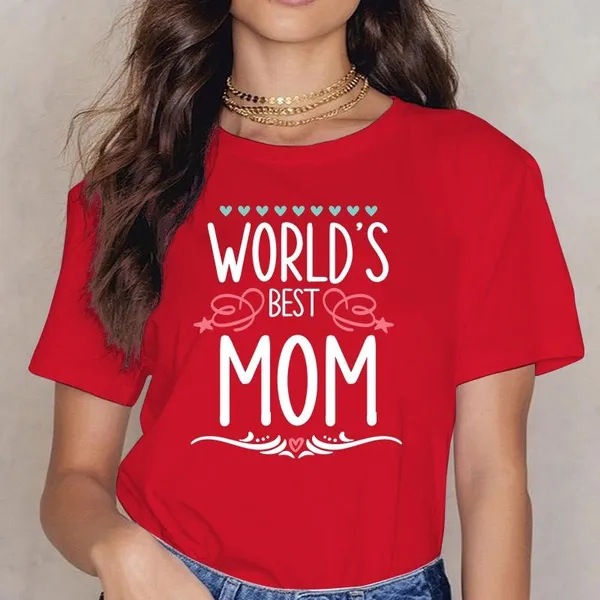 Camiseta de mujer con cuello redondo y manga corta con estampado del Día de la Madre_voghion.com