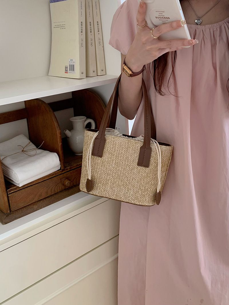 Koreanische ins gras gewebt kleine sommer neue freizeit urlaub frauen tasche gemüse korb tragbare schulter umhängetasche_voghion.com