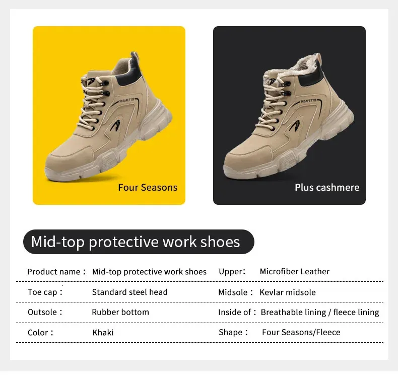 Bottes de sécurité en cuir noir pour homme, chaussures de travail imperméables et résistantes à la pression des clous, bout en acier inoxydable_voghion.com