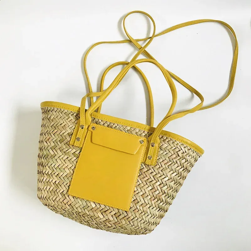 Casual Rattan Basket Bag Wicker Woven Women Handbags Handmade Summer Beach Straw Shoulder Crossbody Bags Big Tote Purse_voghion.com