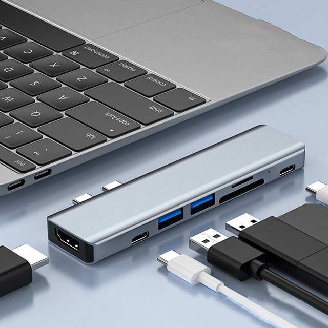 7-in-1-Hub mit Doppelstecker Typ C, 4K HDMI-kompatible USB-C-Dockingstation 3.0, TF-SD-Lesegerätsteckplatz, PD für MacBook Pro/Air 2018 bis 2020_voghion.com