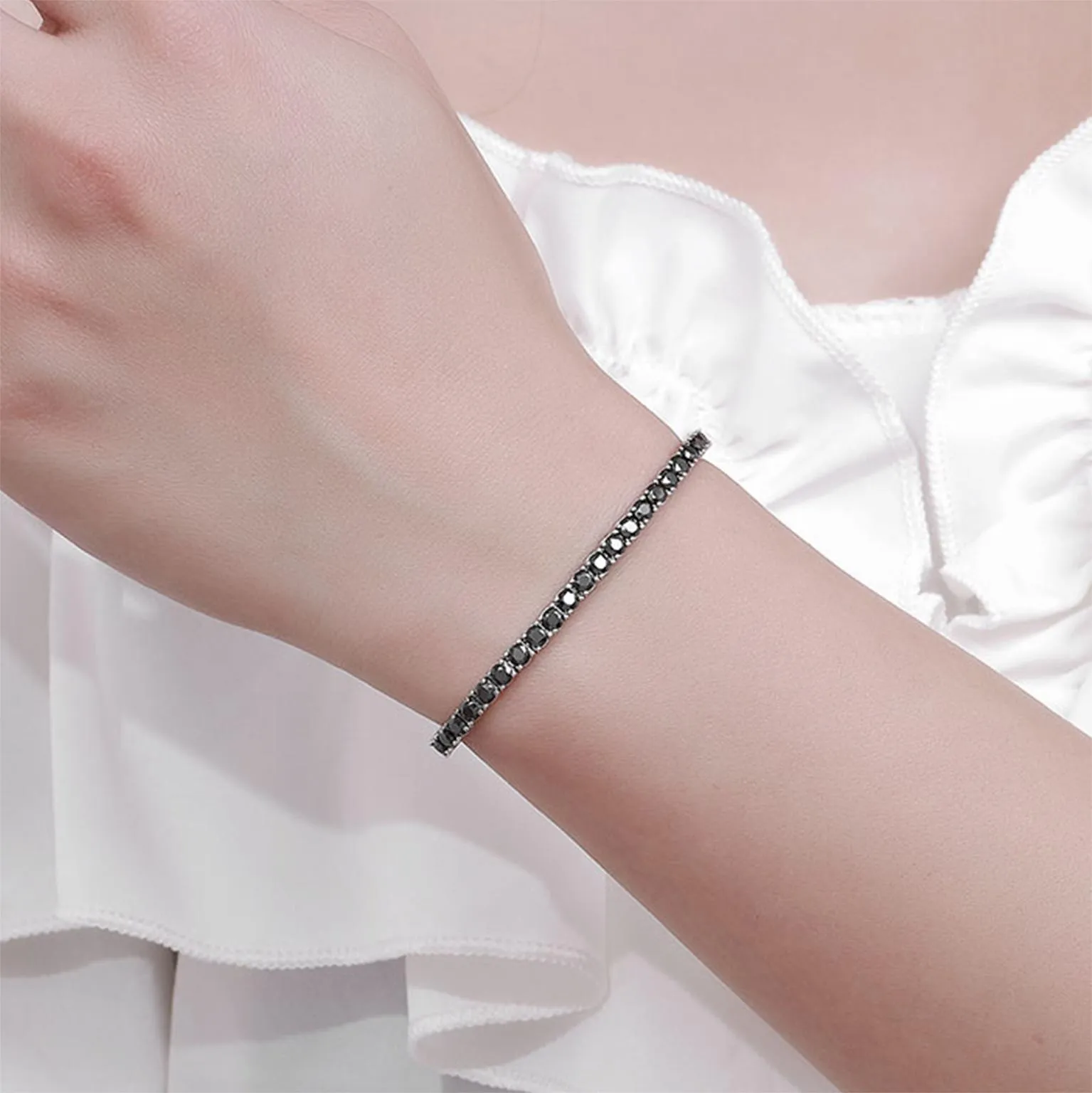 Glory Pace Black Diamond Moissanite Tennis Bracelet Silver 925_voghion.com