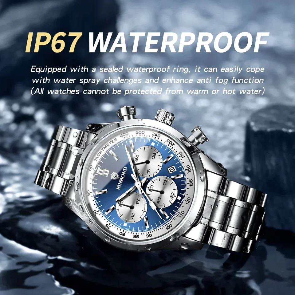 Men's Quartz Chronograph Watch Waterproof Luminous Stainless Steel_voghion.com