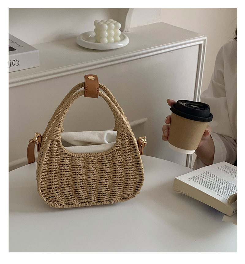 borsa di paglia nuovo stile versatile borsa di paglia portatile borsa in tessuto borsa da spiaggia per le vacanze Borsa coreana in rattan_voghion.com