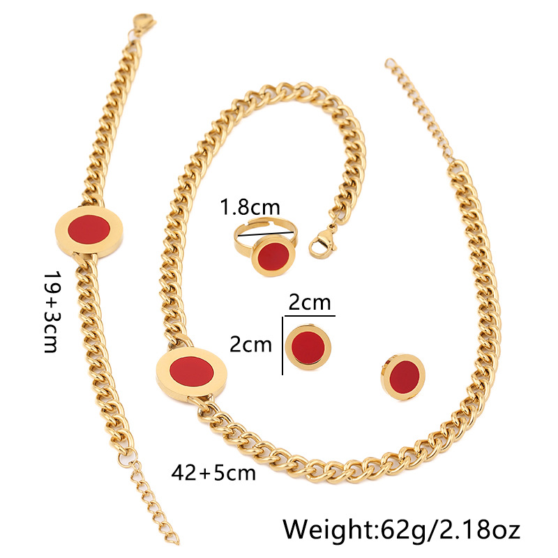 Gute Nuovo Set di Gioielli Geometrici Rotondi in Acciaio Inox con Catena Cubana, Collana, Bracciale, Orecchini e Anello per Donna_voghion.com