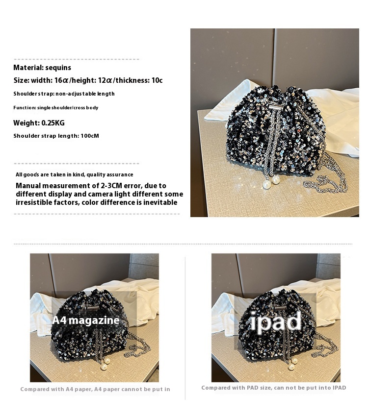 Fashionable and Personalized Sequin Bag for Women in 2024 New Korean Version Bucket Bag Stylish Shoulder Bag Trendy Crossbody Dinner Bag_voghion.com