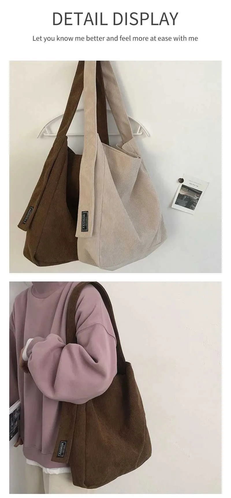 Borsa a tracolla in velluto a coste grande per viaggi e tempo_voghion.com