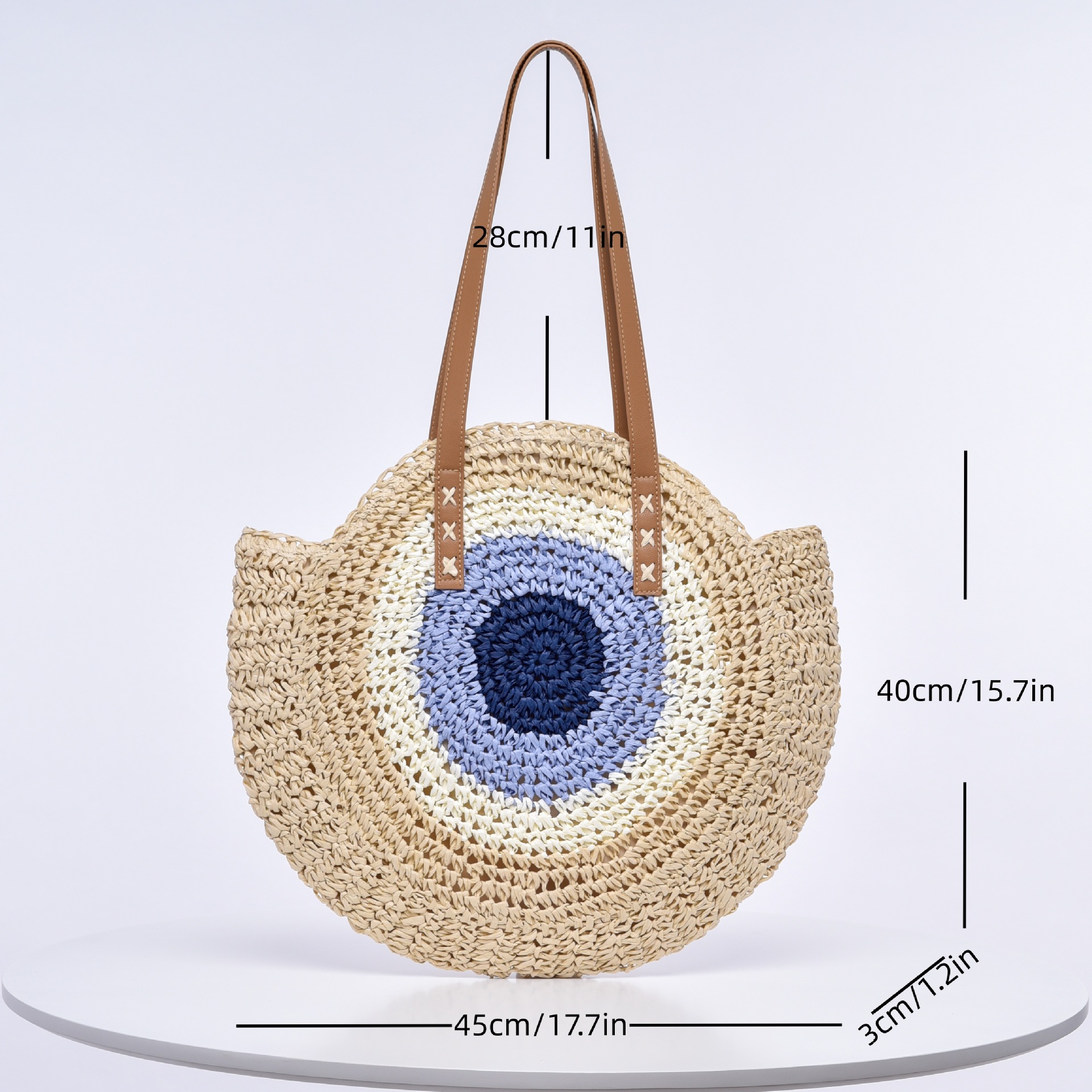Borsa da donna intrecciata a mano, grande, a forma di cuore blu, rotonda, in paglia, fatta a mano, per le vacanze al mare, spiaggia, monospalla, fabbrica_voghion.com