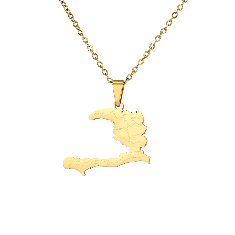 Anhänger Halsketten Haiti Landkarte mit Staatsnamen Frauen Lass Goldfarbe Ethnische Party Engagement Edelstahl_voghion.com