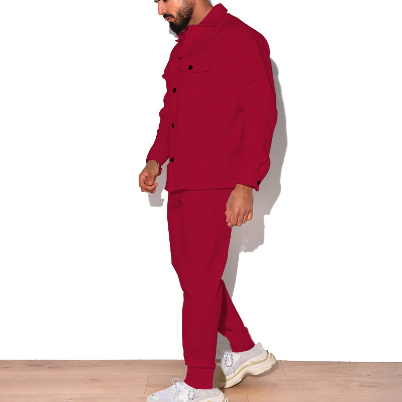 2024 Große Mode Trendy Herren Herbst Knopf Wildleder Casual Jacke Hose 2 Stück Set_voghion.com