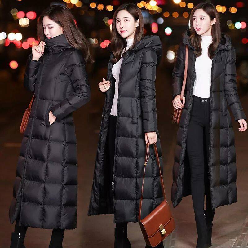 Knee-Length Winter Coat For Women - Slim-Fit Hooded Parka With Polyester Fill (M-4XL, , Lightweight Thermal Insulation)