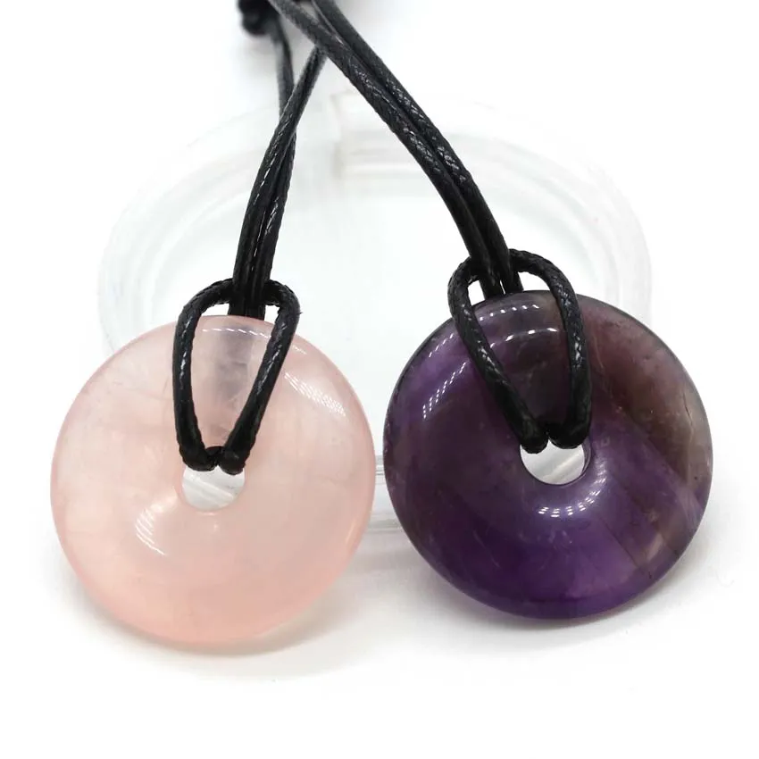 Colliers pendentifs KFT 30 mm Cercle Donut Naturel Guérison Cristal Quartz Collier Lapis Lazuli Opale Pierre Amulette Porte-Bonheur_voghion.com