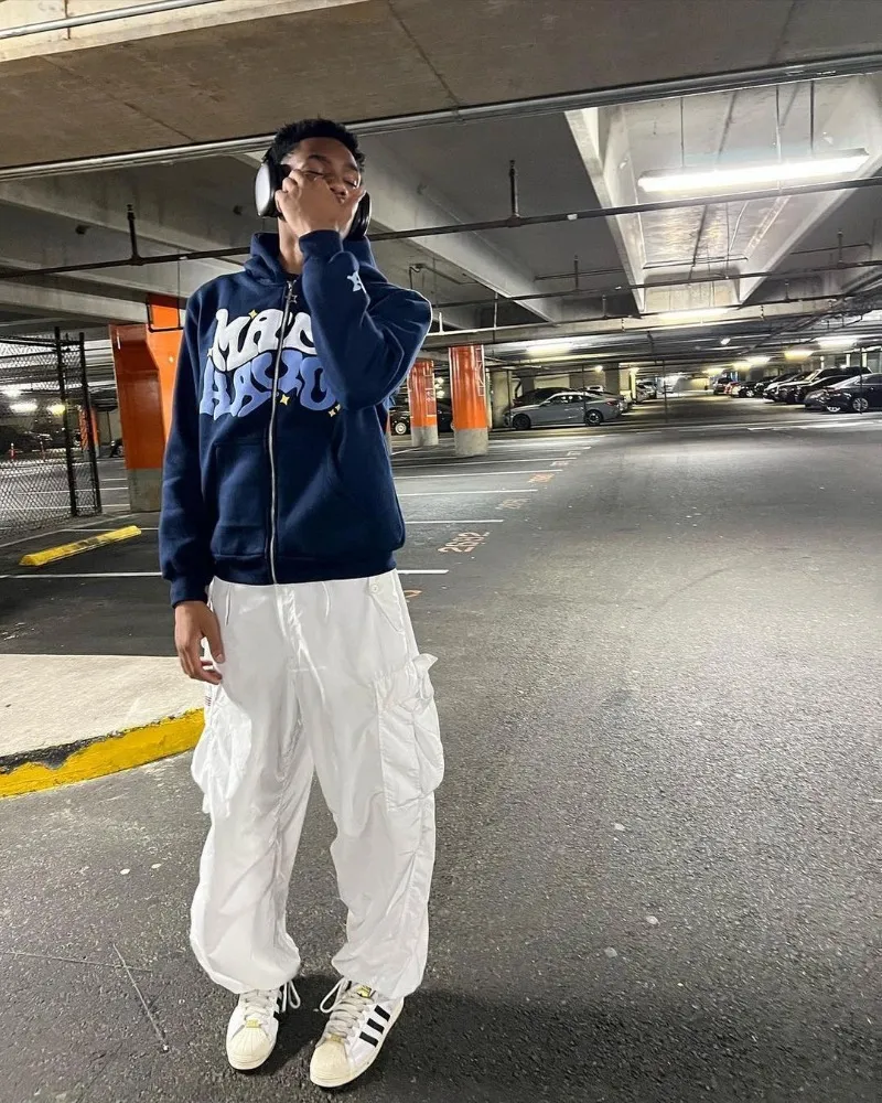 Moške puloverje s kapuco z retro črkovnim potiskom, ameriške ulične modne majice z zadrgo, prevelike puloverje z dolgimi rokavi in ​​hip hop jakno._voghion.com