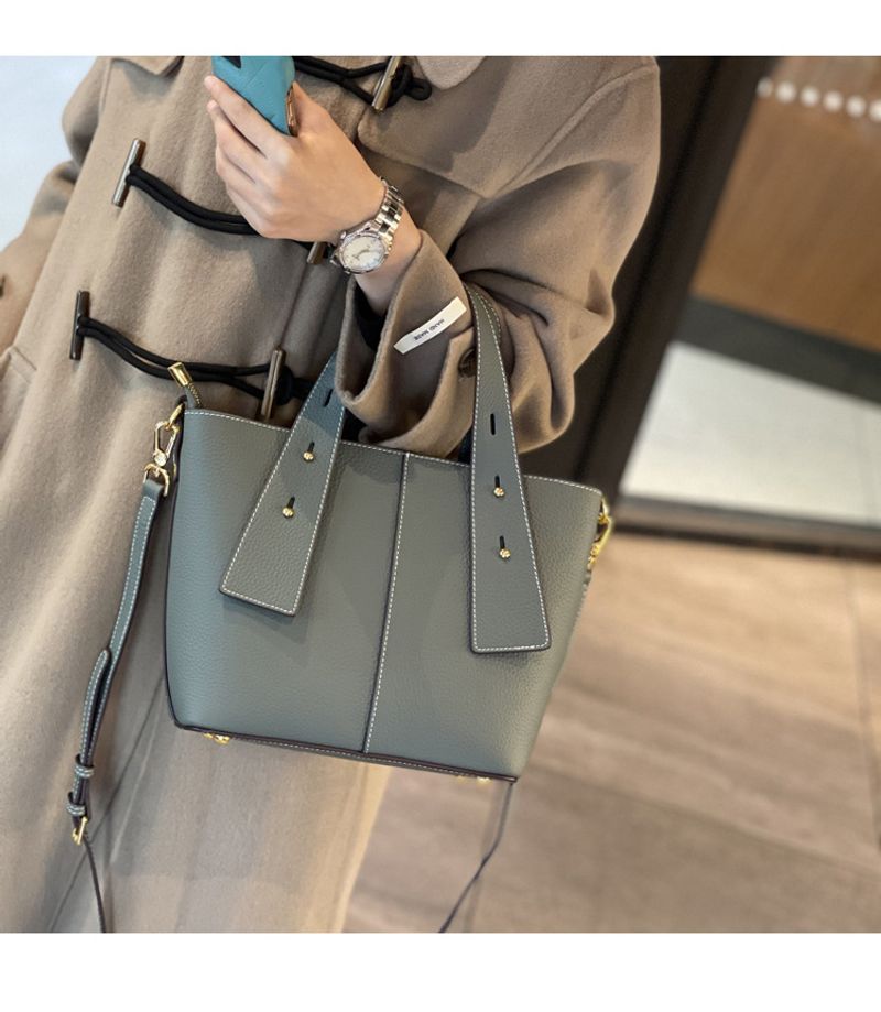 Große Kapazität aus echtem Leder Gemüsekorb Eimer Tasche Nische High-End-Umhängetasche Handtasche Frauen_voghion.com