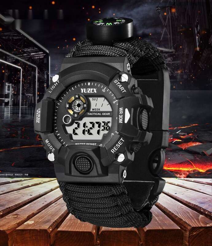 Multi - Functional Outdoor Adventure Bracelet: Umbrella Rope, Flint, Compass, Thermometer, Watch_voghion.com