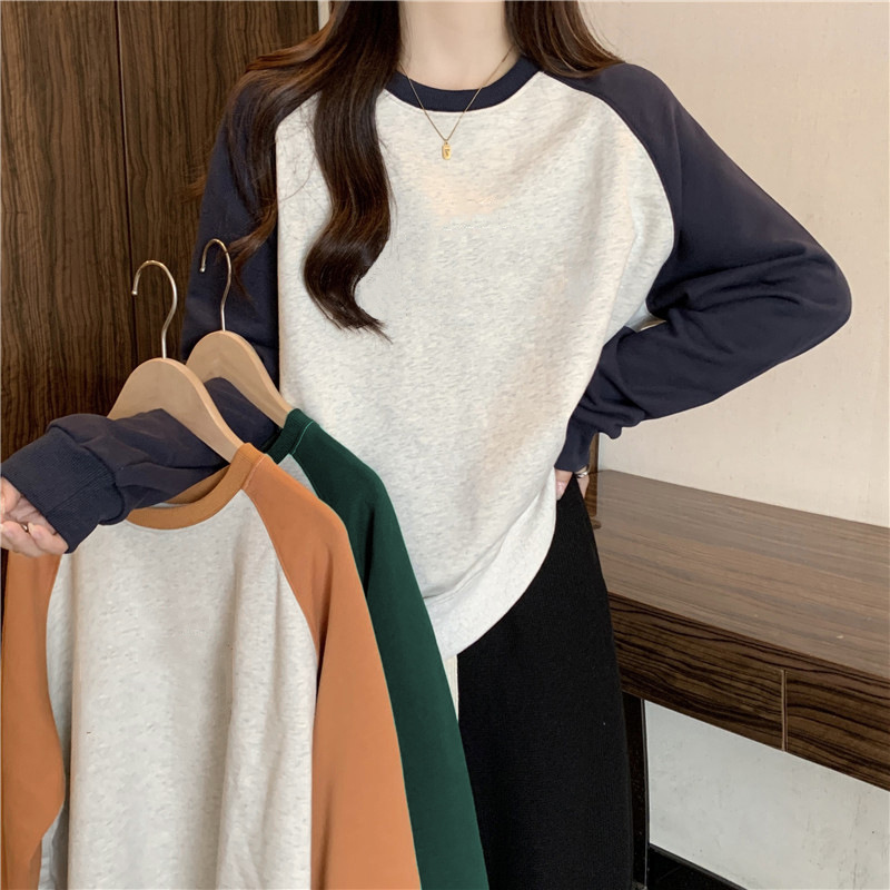Women's Colour-blocking Patchwork Sweatshirt Raglan Sleeve Top_voghion.com