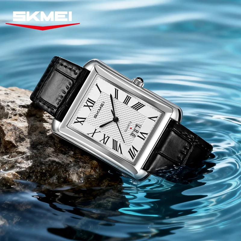 Men's Square Quartz Watch With Calendar And Leather Strap_voghion.com