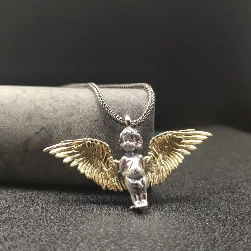 Collane con ciondolo alla moda, carine, color oro, a forma di piccolo angelo, unisex, tendenza, gioielli per feste e banchetti_voghion.com
