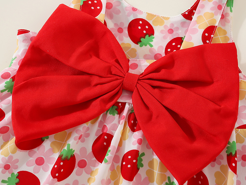 Robe d'été pour bébé avec nœud et fraise, jolie robe pour enfants, vêtements de plage pour enfants avec chapeau_voghion.com