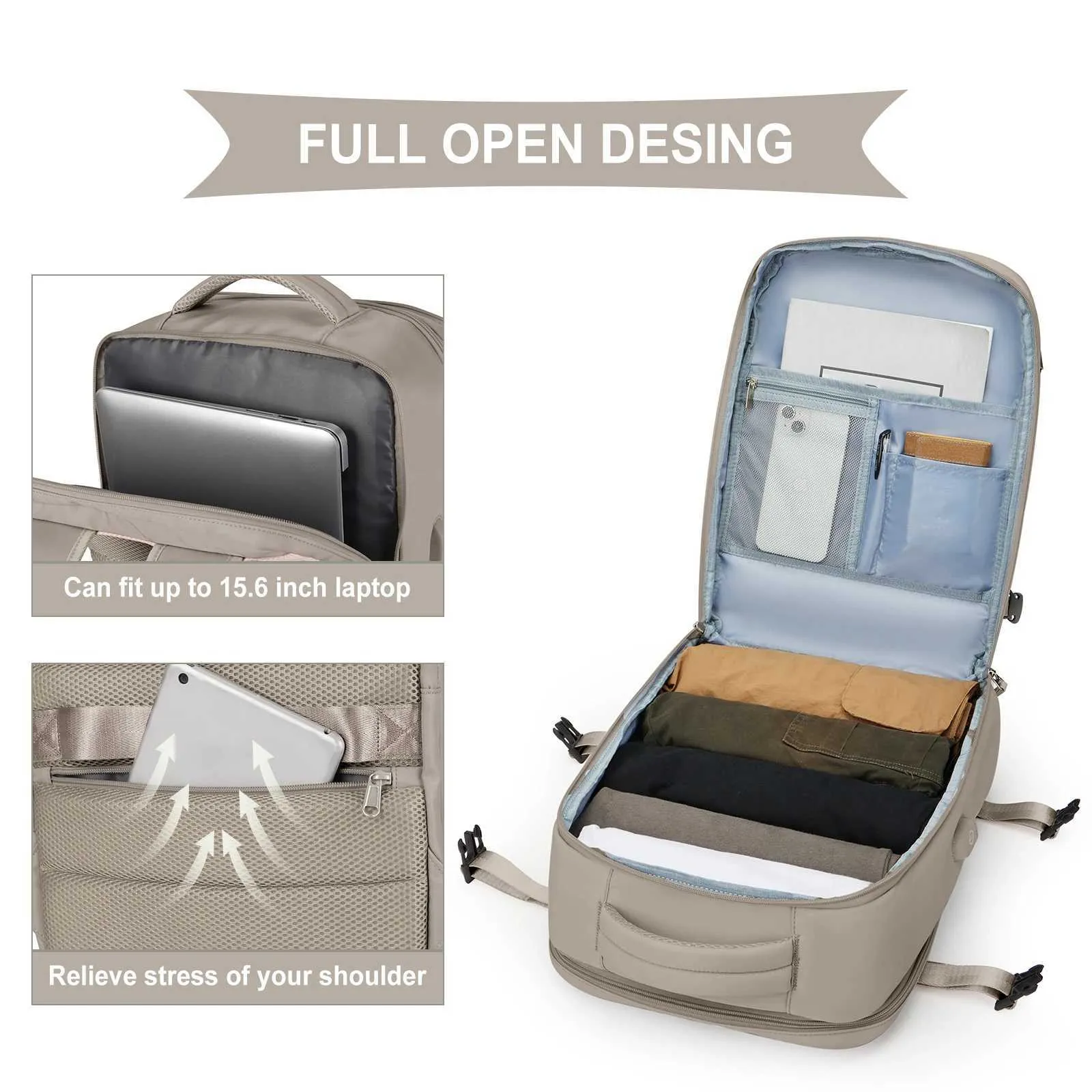 Reiserucksack für Männer und Frauen, 40 l, flugzugelassen, Handgepäck, Diebstahlschutz, Business-Laptop, großer Tagesrucksack, Weekender_voghion.com