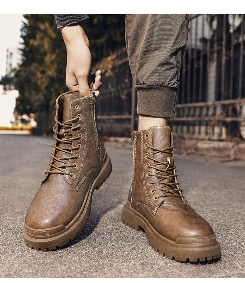 Martin Stiefel 2024 Frühherbst Neue High Retro Britischer Stil Wasserdichte Leder Herren Mid Top Motorrad_voghion.com