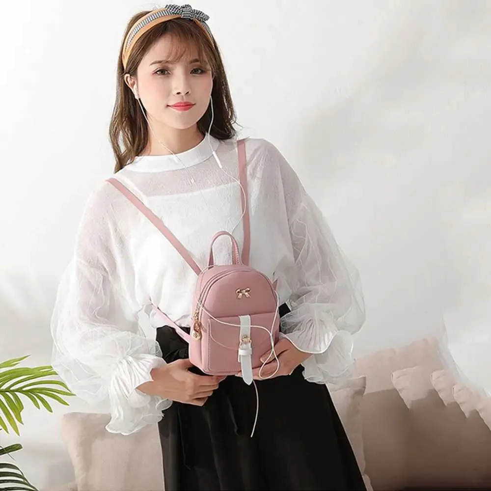 Kleiner Damen Mini Rucksack Aus Pu Leder Mit Schleife Detail_voghion.com