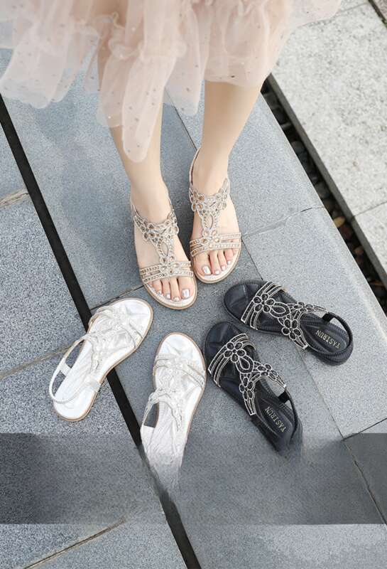 Sandali piatti con strass, stile bohémien, scarpe comode da donna_voghion.com
