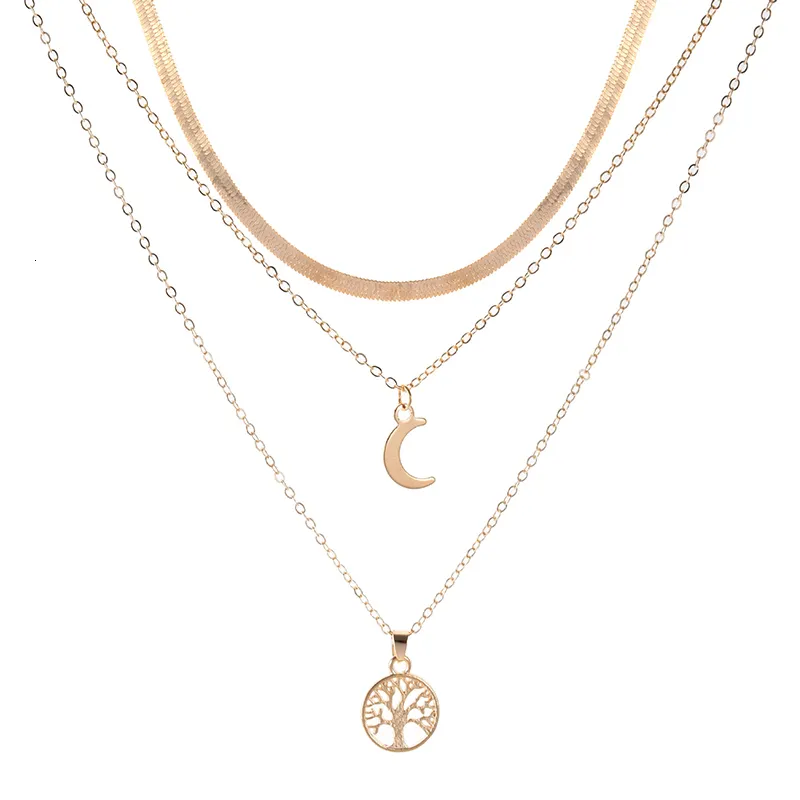 Collane Sterling Sier Triplo strato Collana Luna Pendente Choker Festa Compleanno Regalo Donna Moda Gioielli 230426_voghion.com