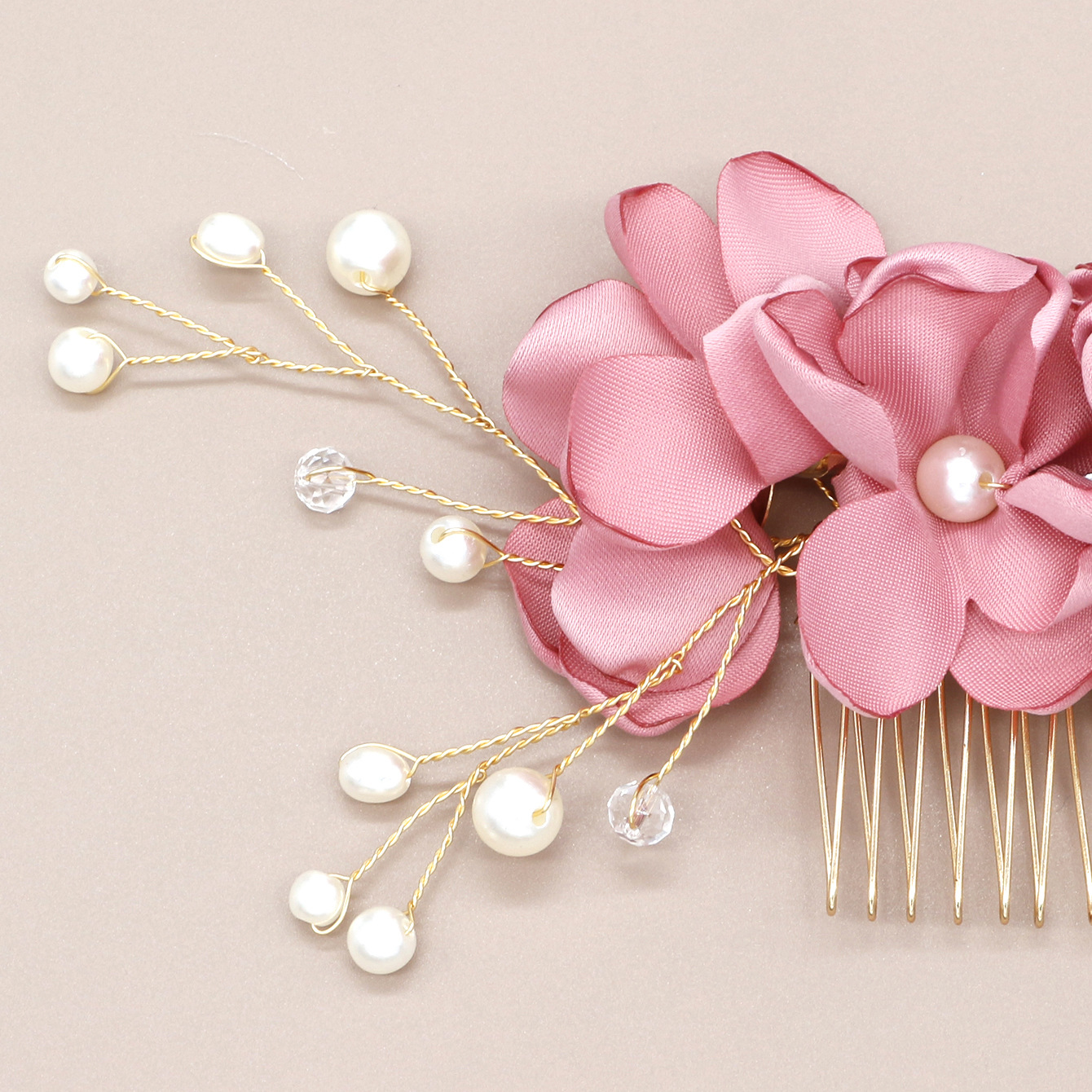 Pettine per capelli con perle in tessuto fiore rosso da sposa coreano accessori da sposa transfrontalieri copricapo accessori per capelli lotto pettine_voghion.com