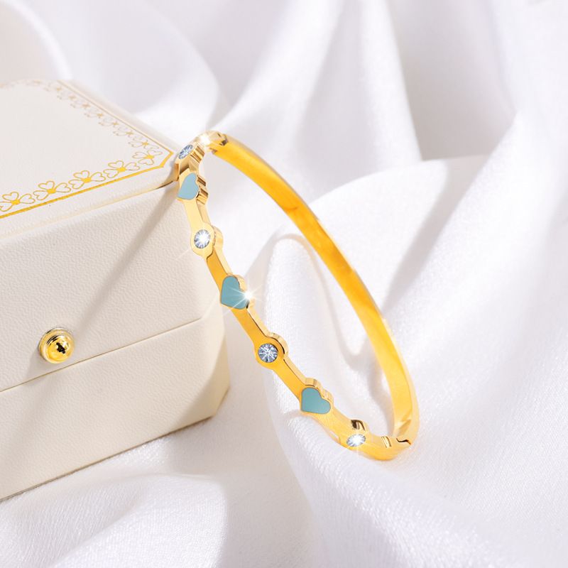 Accesorios de joyería Pulsera de acero inoxidable con forma de corazón y gota de aceite para niñas, de alta gama y a la moda, combina con todo._voghion.com