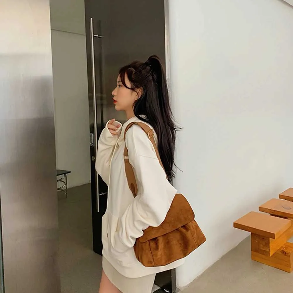 Damen-Retro-SG-Tasche mit verstellbarem Riemen und großem Fassungsvermögen, stilvolle, lässige Geldbörse aus Veloursmaterial für den täglichen GebrauchC241216_voghion.com