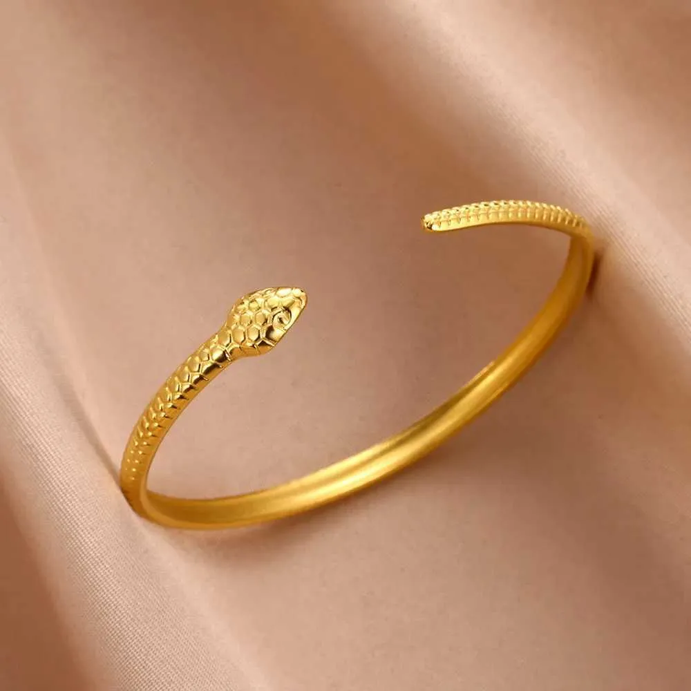 Bracelets Stainless Steel Classic Snake Open For Women 2024 Trendy Simplicity Gold Color Charm Bracelet Bangle Jewelry_voghion.com