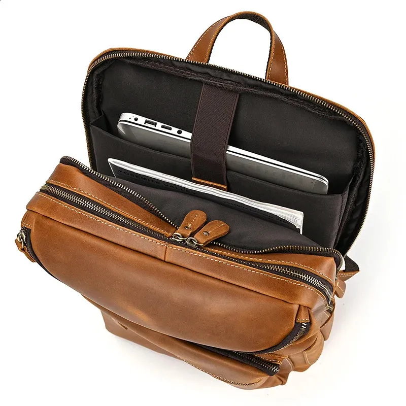 Mochila para portátil de 14" y 15,9" de piel auténtica para hombre, de piel de Caballo Loco, 240902_voghion.com