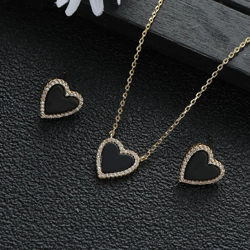 Collar con colgante de corazón romántico, pendientes, collar, joyería para mujer, conjunto de piedras preciosas de fritilaria, regalo de boda, moda encantadora_voghion.com