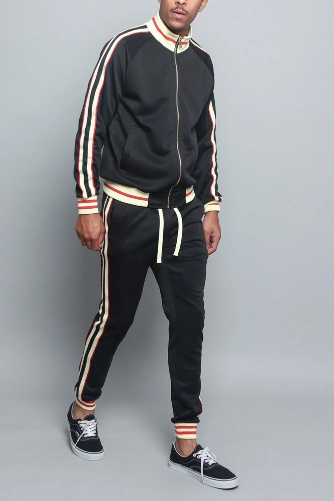 Autumn and winter new color matching for men's casual sports stand up collar zippered cardigan running sportswear hoodie_voghion.com