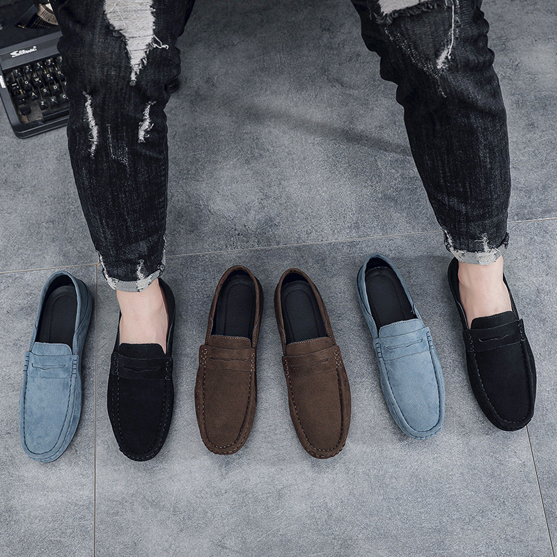Men’s Shoes Spring New Loafers Men's Shoes Moccasins Suede Trendy British Lazy One Step Half Slip Driving Shoes_voghion.com