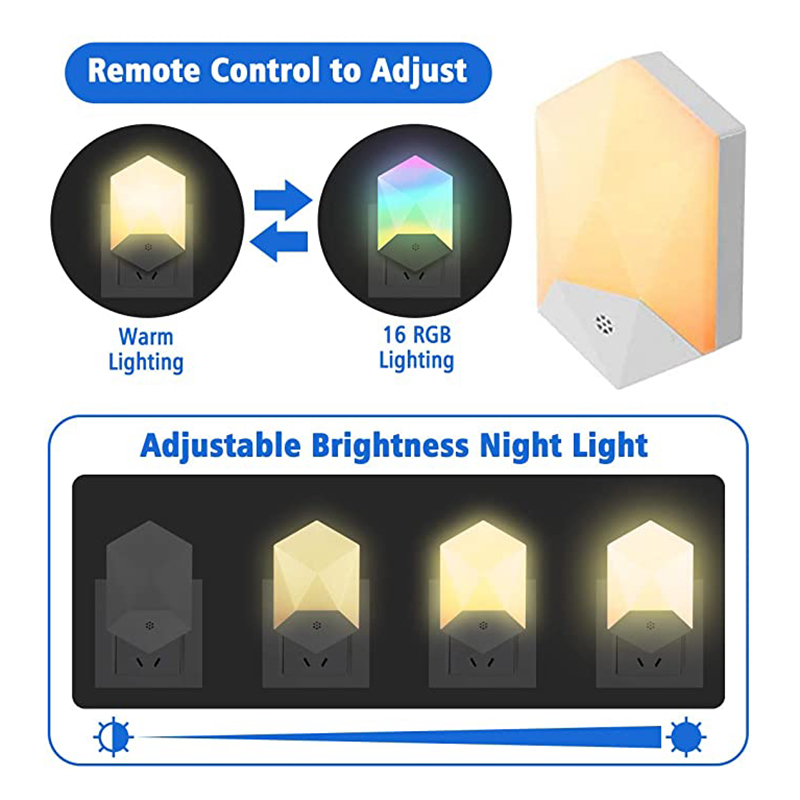 Νυχτερινό φως RGB 16 χρωμάτων LED με τηλεχειριστήριο, ρυθμιζόμενα φώτα νύχτας, βύσμα EU/US/UK, για βρεφικό δωμάτιο, παιδικό δωμάτιο, υπνοδωμάτιο, επιτοίχιο φωτιστικό_voghion.com