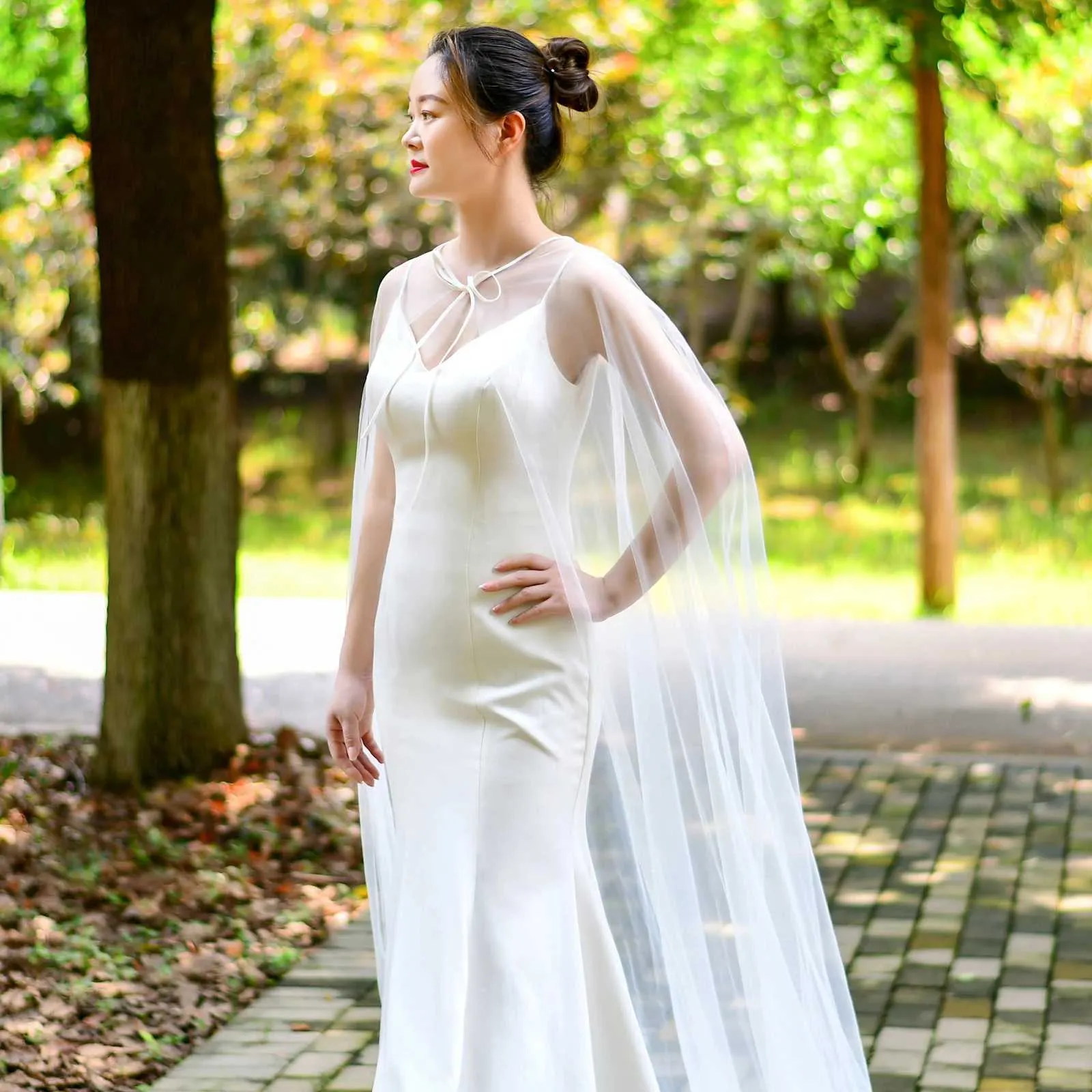 Gioielli per capelli da donna VG16, mantello lungo con velo, giacca da sera per donna, semplice bolero da sposa, scialle in morbido tulle per matrimonio_voghion.com