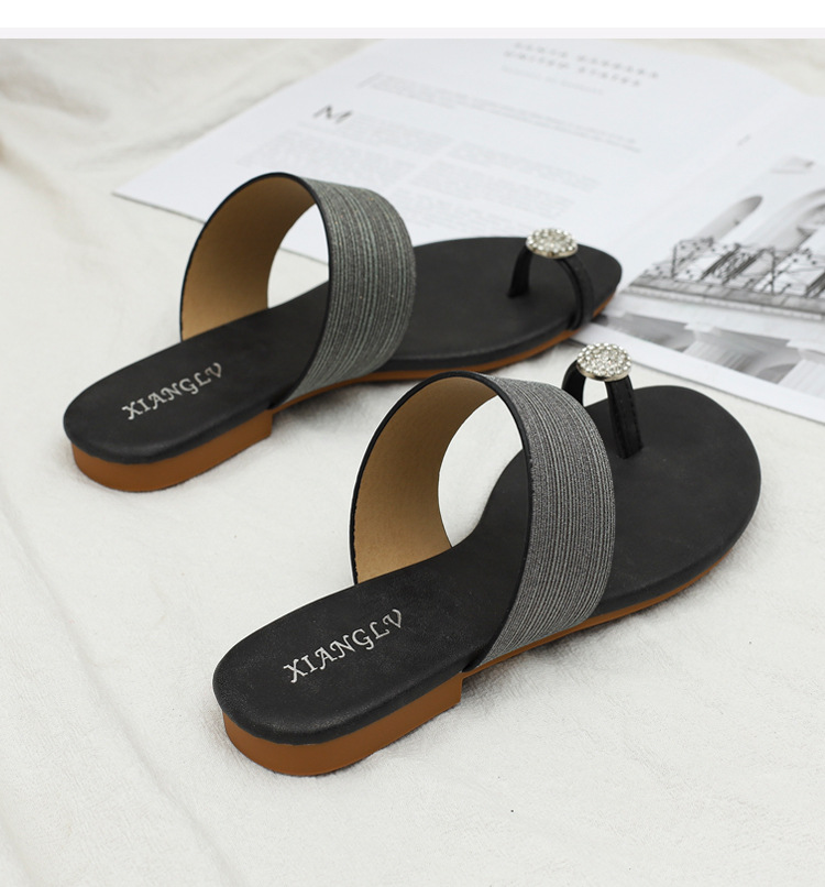 Sandali piatti da donna, comodi sandali con strass con suola morbida per abbigliamento esterno, pantofole da spiaggia pigre alla moda, di grandi dimensioni_voghion.com