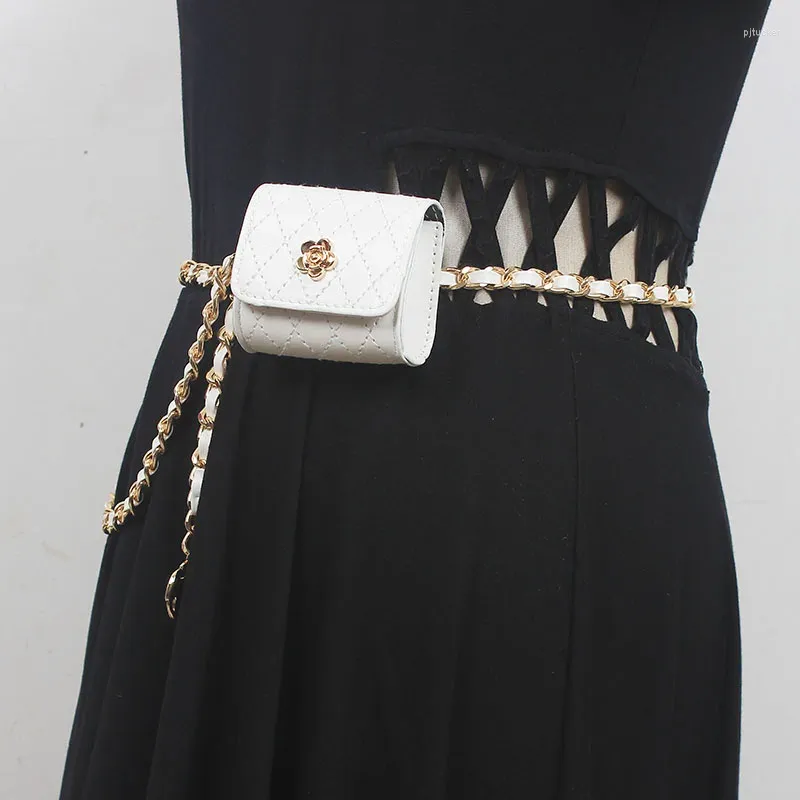 Ceintures Mode Femme PU Cuir Chaîne Sac Cummerbunds Robe Féminine Corsets Ceinture Décoration Ceinture Étroite_voghion.com